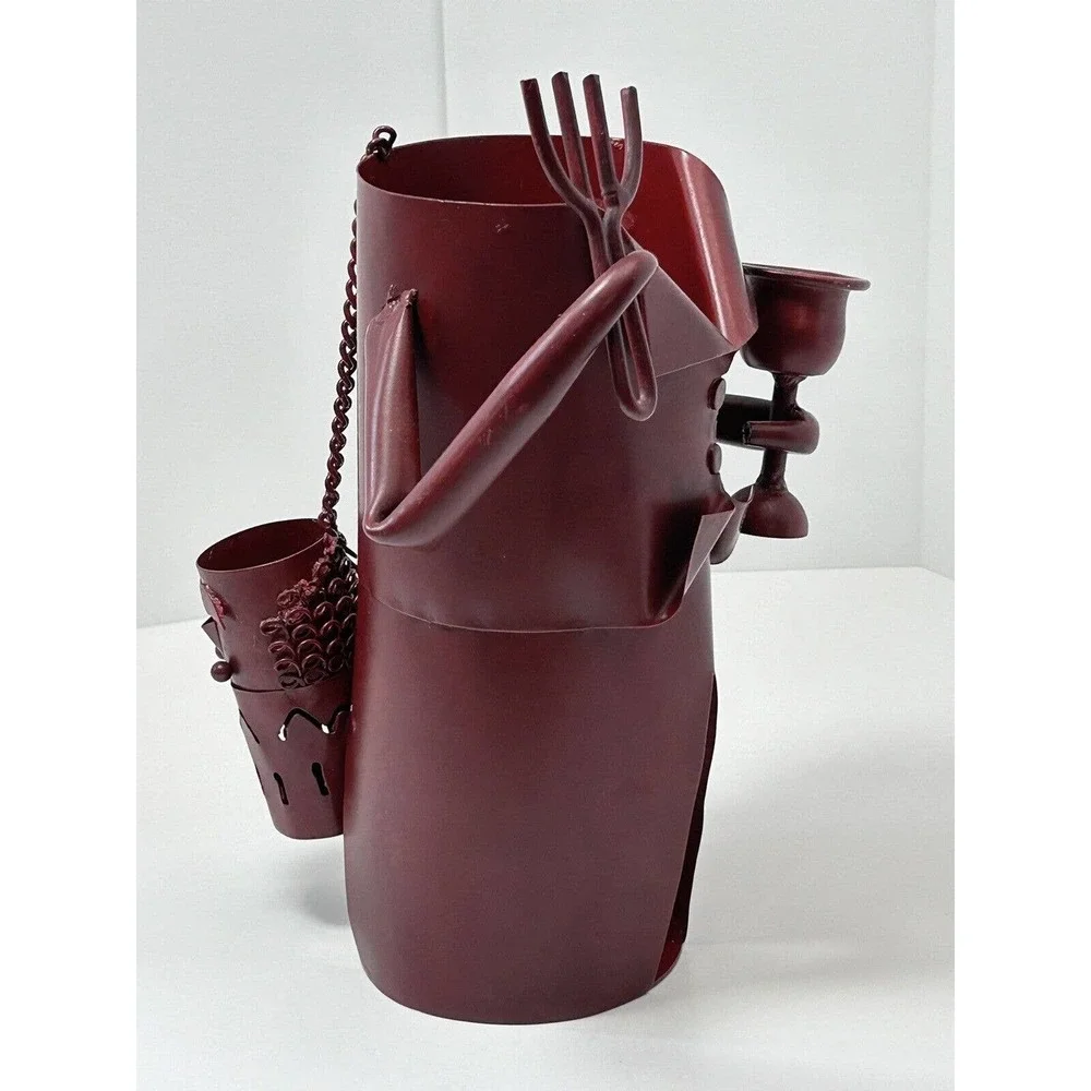Metal Wine Bottle Holder Waiter Wearing Hat‎ & Tux Ready to Serve , Deep Maroon